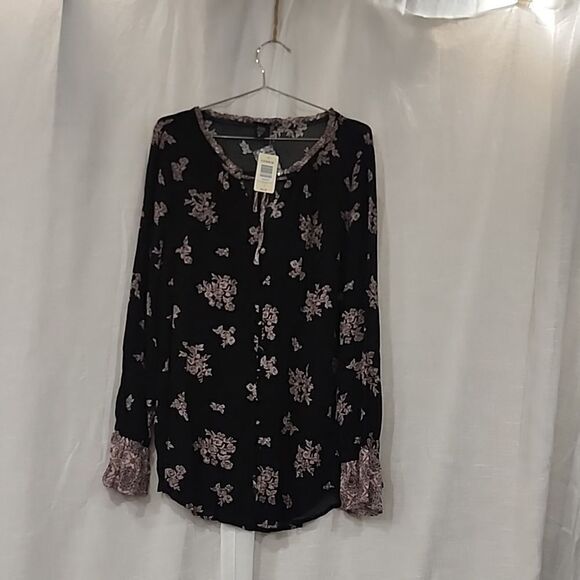 Torrid Black Purple Floral Tie Bust Button Down Blouse - Picture 1 of 9